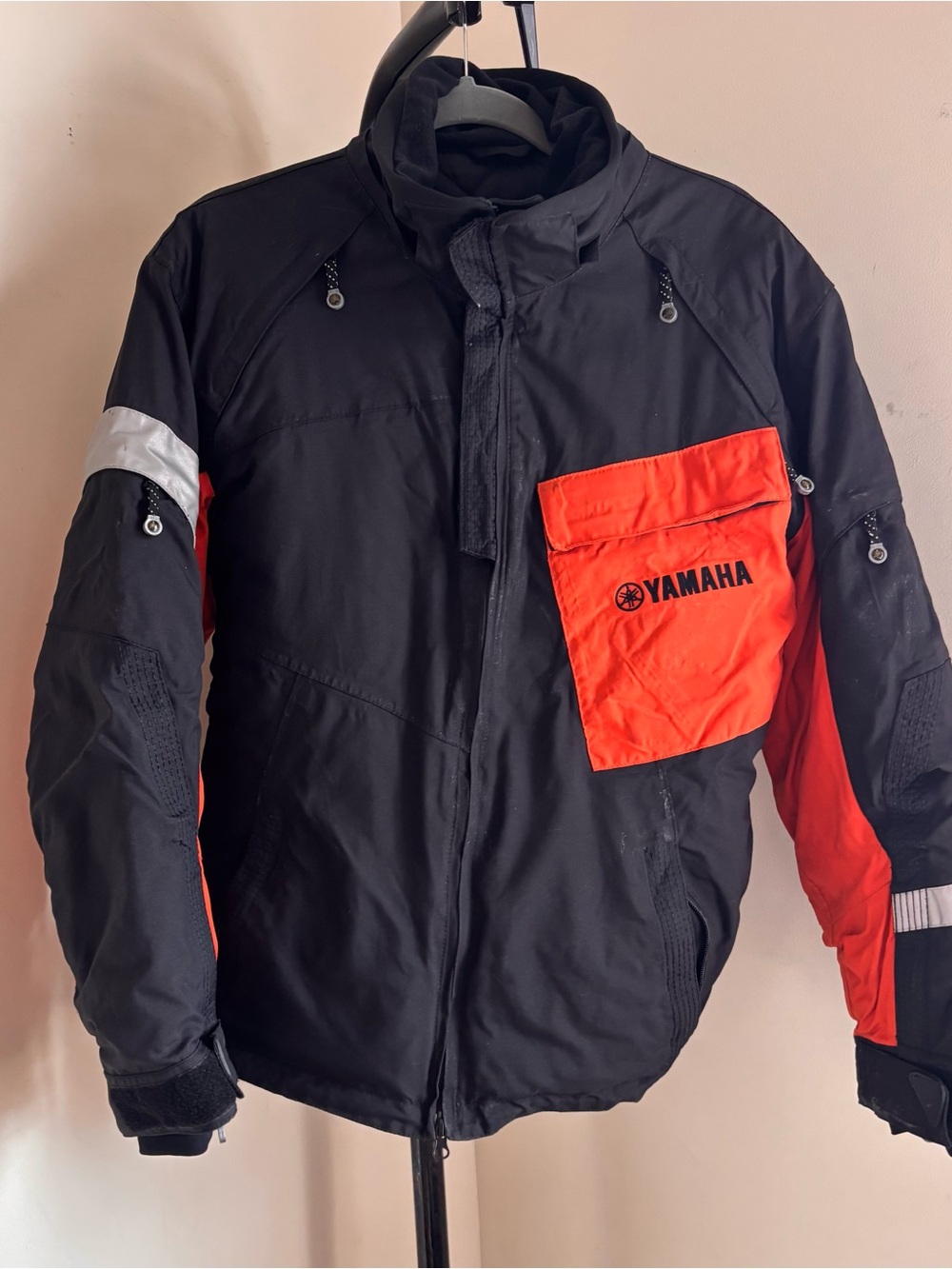 Yamaha black & orange motorcycle jacket with reflective stripes
